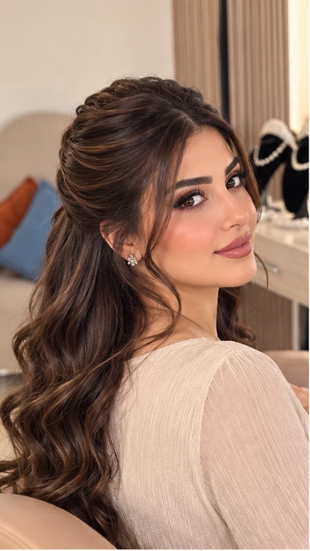 تسريحة نصف رفعة + ميك أب
